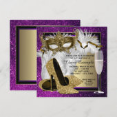 Vrouwen Paarse gouden maskerade feestuitnodigingen Kaart (Voorkant / Achterkant)
