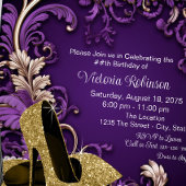 Vrouwen Paarse Gouden Schoen Verjaardagsfeest Kaart