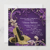 Vrouwen Paarse Gouden Schoen Verjaardagsfeest Kaart (Voorkant)