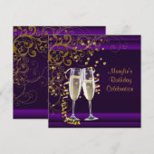 Vrouwen Paarse gouden verjaardagsfeestje Kaart (Voorkant / Achterkant)