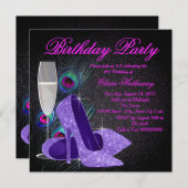 Vrouwen Paarse Pauw Verjaardagsfeest Kaart (Voorkant / Achterkant)