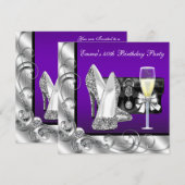 Vrouwen Paarse verjaardagsfeestje Kaart (Voorkant / Achterkant)