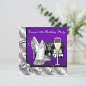 Vrouwen Paarse verjaardagsfeestje Kaart (Staand voorkant)