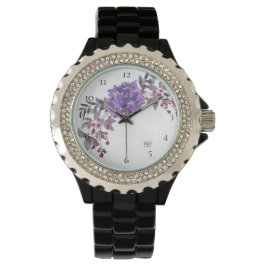 *~* Vrouwen Paarse Waterverf Hydrangea Floral Horloge