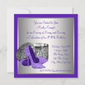 Vrouwen Paarse Zilveren Hoge Heel Verjaardagsfeest Kaart (Achterkant)