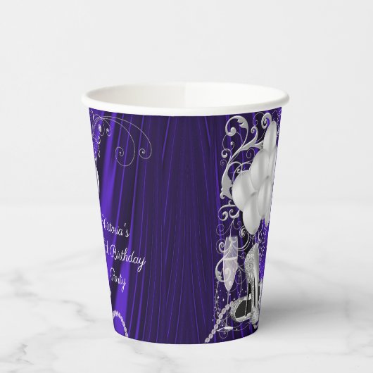 Vrouwen Paarse Zilveren Verjaardagsfeestje Papier  Papieren Bekers (Links)
