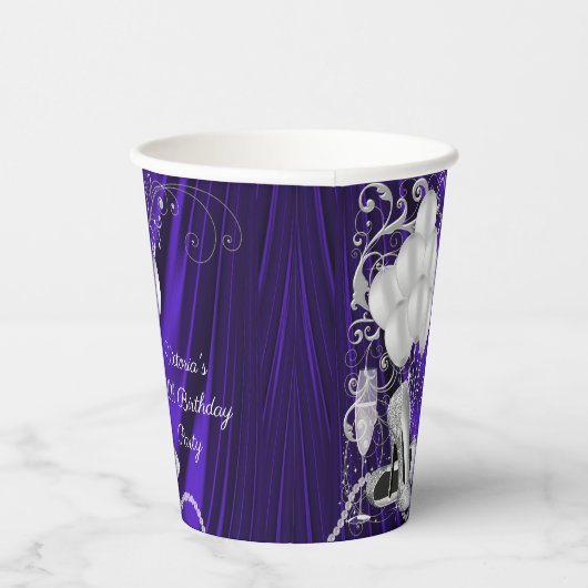 Vrouwen Paarse Zilveren Verjaardagsfeestje Papier  Papieren Bekers (Rechts)