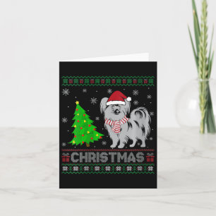 Vrouwen Papillon Hond Kerstboom Verlichting Lelijk Kaart