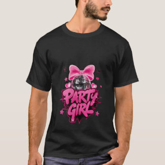Vrouwen Party Girl Coquette Bow Disco Ball Verjaar T-shirt