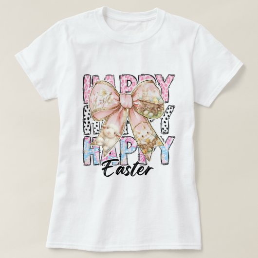 Vrouwen Pastel Happy Easter Coquette Bow T-shirt (Design voorkant)