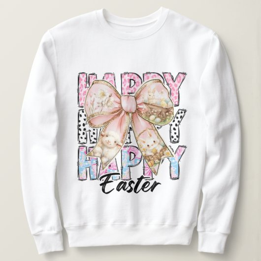 Vrouwen Pastel Happy Easter Coquette Bow Trui (Design voorkant)