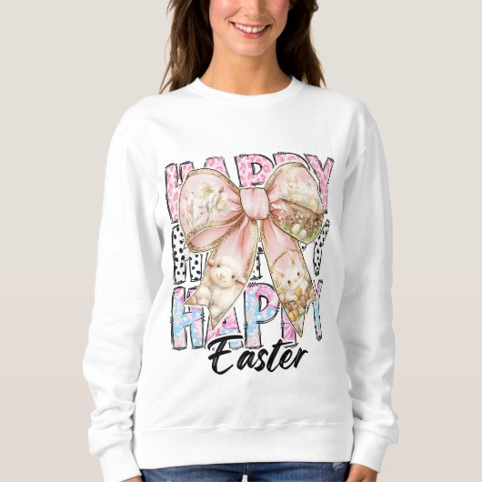Vrouwen Pastel Happy Easter Coquette Bow Trui (Voorkant)