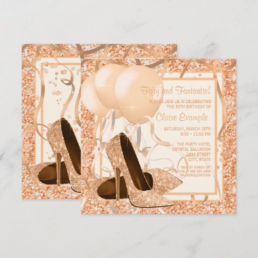 Vrouwen Peach en Cream verjaardagsfeestje Kaart (Voorkant / Achterkant)