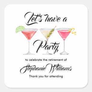 Vrouwen pensioen cocktail zomerfeest vierkante sticker