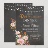 Vrouwen Pensioen Diner Party Floral Pink Invite Kaart (Voorkant / Achterkant)