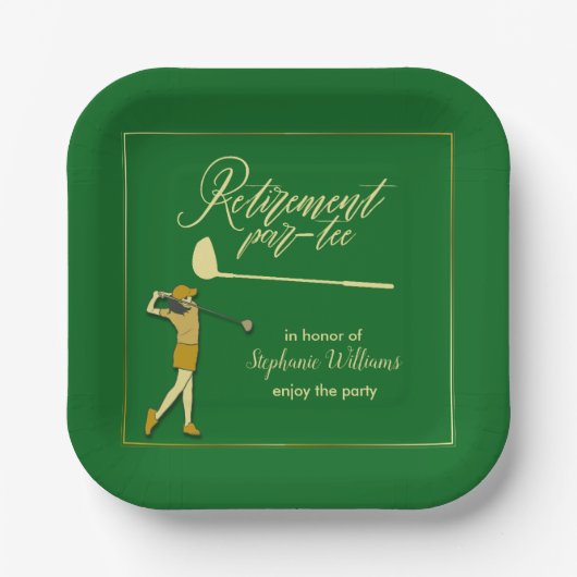 Vrouwen Pensioen Golf Party Classic Groen Gouden Papieren Bordje (Voorkant)