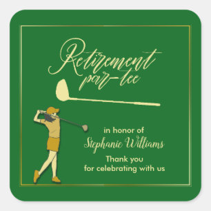 Vrouwen Pensioen Golf Party Classic Groen Gouden Vierkante Sticker