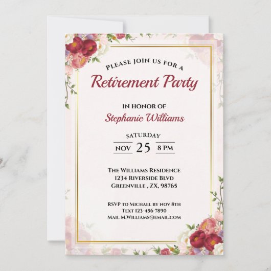 Vrouwen Pensioen Party Elegant Bloemen Boeket Kaart (Voorkant)