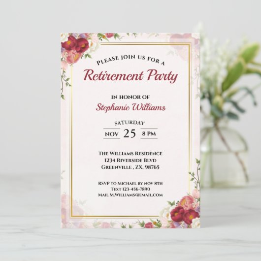 Vrouwen Pensioen Party Elegant Bloemen Boeket Kaart (Staand voorkant)