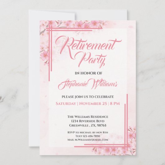 Vrouwen Pensioen Party Elegant Roze Bloemen Kaart (Voorkant)