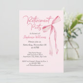 Vrouwen Pensioen Party Elegant Roze Boog Kaart (Staand voorkant)