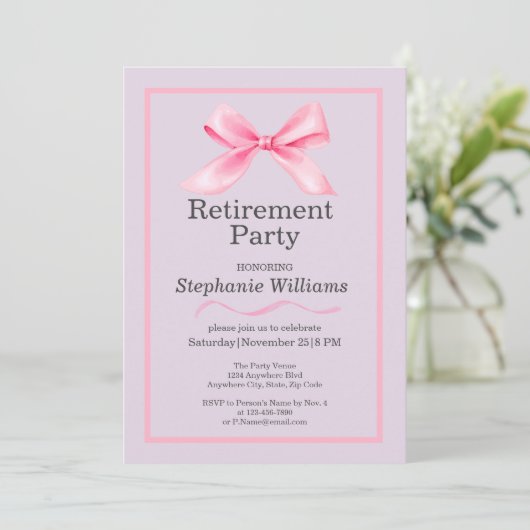 Vrouwen Pensioen Party Modern Elegant Roze Boog Kaart (Staand voorkant)