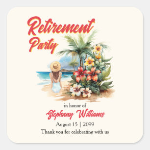 Vrouwen Pensioen Party Strand Aloha Vrouw Vierkante Sticker