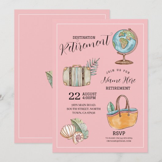 Vrouwen Pensioen Reis Feest Koffer Roze Kaart (Voorkant / Achterkant)