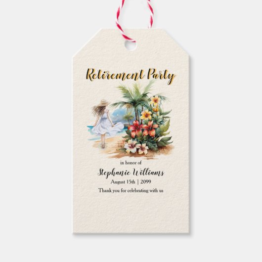 Vrouwen Pensioen Strand Aloha Bloemen Party Cadeaulabel (Voorkant)