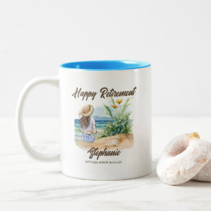 Vrouwen Pensioen Strand Thema Elegante Vrouw Tweekleurige Koffiemok