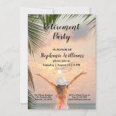 Vrouwen pensioen strand thema zonsondergang palmbo kaart (Voorkant)