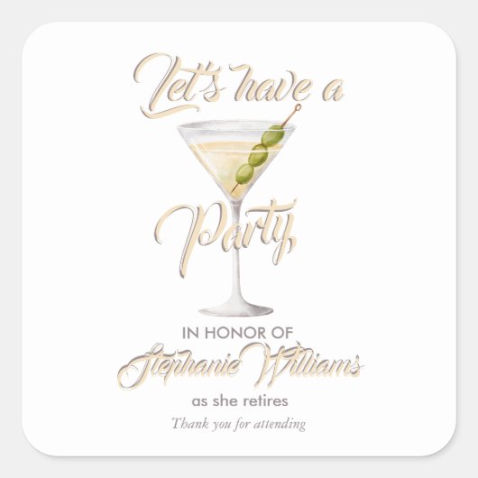 Vrouwen Pensioen Zomer Cocktail Party Vierkante Sticker (Voorkant)
