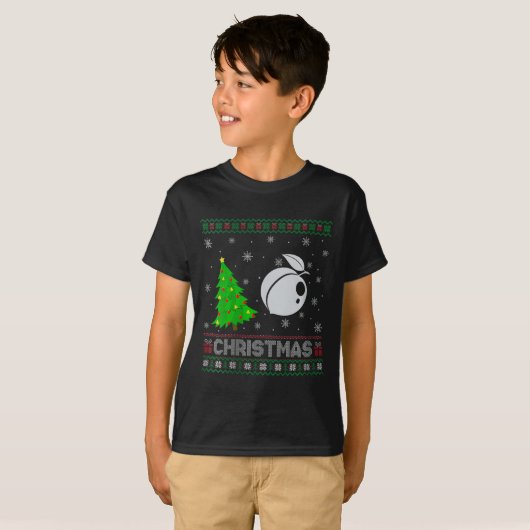 Vrouwen perzik kerstboom verlichting lelijke kerst t-shirt (Voorkant volledig)