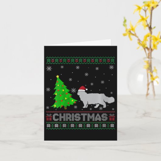 Vrouwen Perzische Kat Kerstboom Verlichting Lelijk Kaart (Gele Bloem)