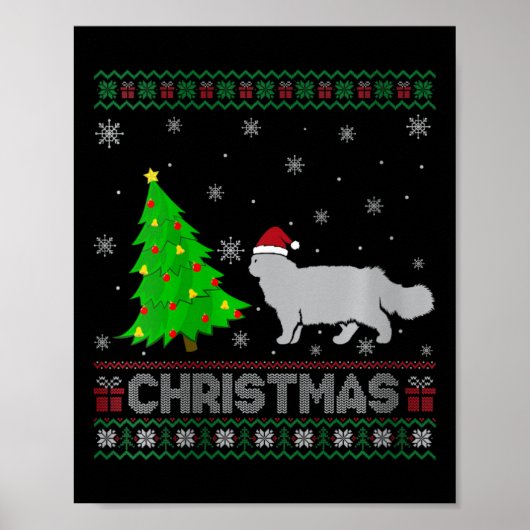 Vrouwen Perzische Kat Kerstboom Verlichting Lelijk Poster (Voorkant)