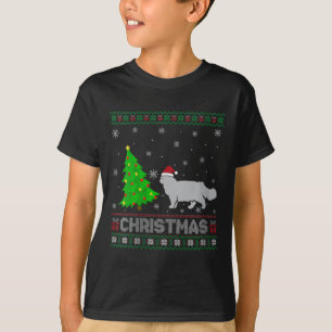 Vrouwen Perzische Kat Kerstboom Verlichting Lelijk T-shirt