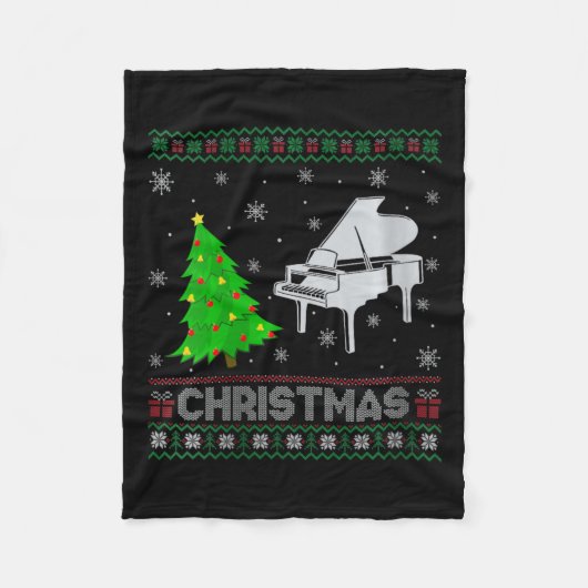 Vrouwen Piano Xmas Tree Lighting Ugly Christmas Se Fleece Deken (Voorkant)