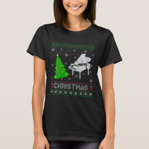 Vrouwen Piano Xmas Tree Lighting Ugly Christmas Se T-shirt