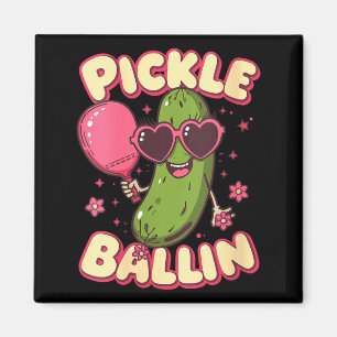 Vrouwen pickle ballin schattige cartoon pickleball magneet