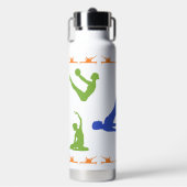 Vrouwen Pilates Silhouetten-Blauw, Groen, & Sinaas Waterfles (Voorkant)