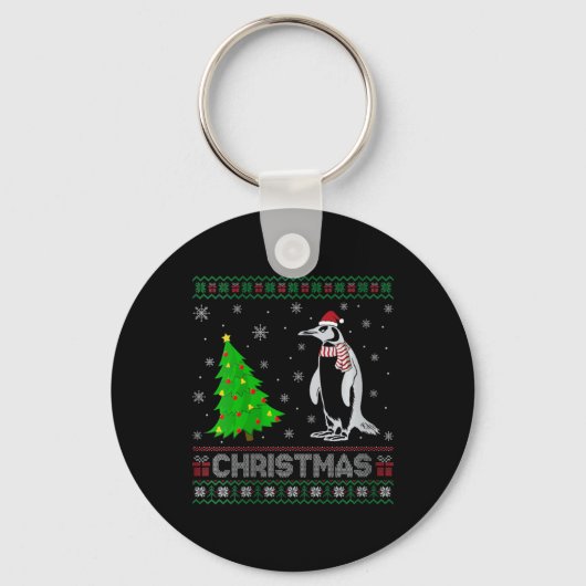 Vrouwen Pinguïn Kerstboom Lighting Ugly Christmas Sleutelhanger (Voorkant)