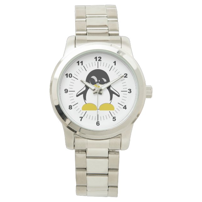 Vrouwen Pinguïn Oversized Zilveren Armband Horloge (Voorkant)