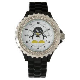 Vrouwen Pinguïn Rhinestone Zwart Emaille Horloge