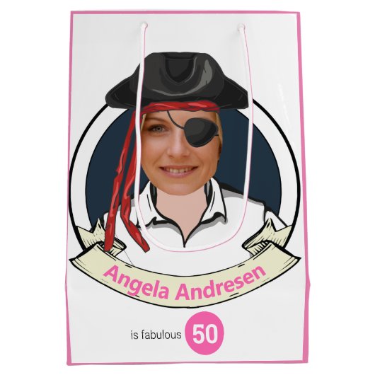 Vrouwen Pirate Birthday Funny 50th Face Great Medium Cadeauzakje (Achterkant)