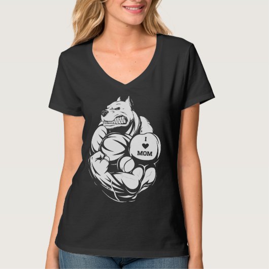 Vrouwen Pit Bull Dog Tattoo Ik hou van mama T-shirt (Voorkant)