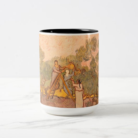Vrouwen plukken olijven van Gogh: Tweekleurige Koffiemok (Center)