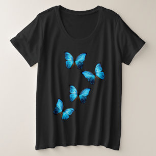 Vrouwen Plus Size T-shirt Blauwe Vlinders