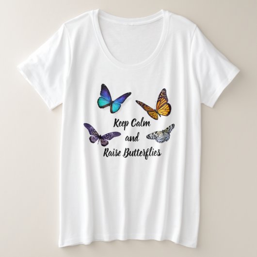 Vrouwen Plus Size T-shirt Houd Kalm Raise Vlinders (Design voorkant)
