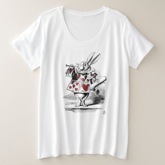 Vrouwen Plus White Rabbit Alice in Wonderland Grote Maat T-shirt (Design voorkant)
