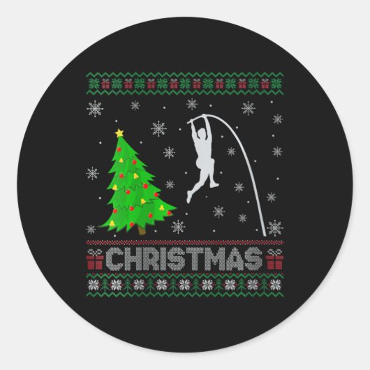 Vrouwen Pole Vault kerstboom Lighting Ugly Christm Ronde Sticker (Voorkant)